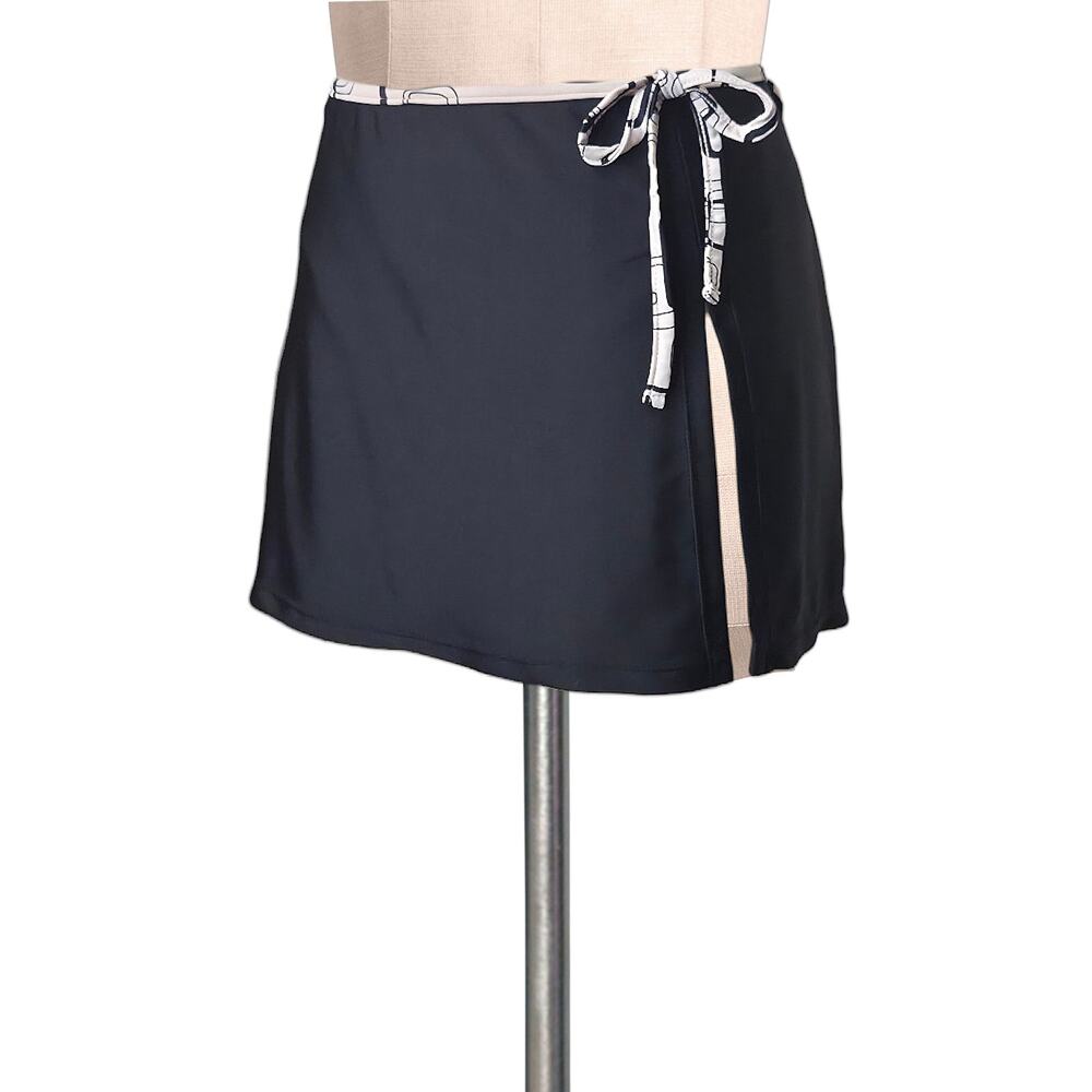 Geometric Print And Bow Black Swimsuit Bottoms Skort Attached Swim Skirt 16